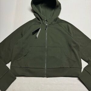 Baleaf Green Cropped Full Zip Fleece Line Hoodie With Thumholes Size: Large